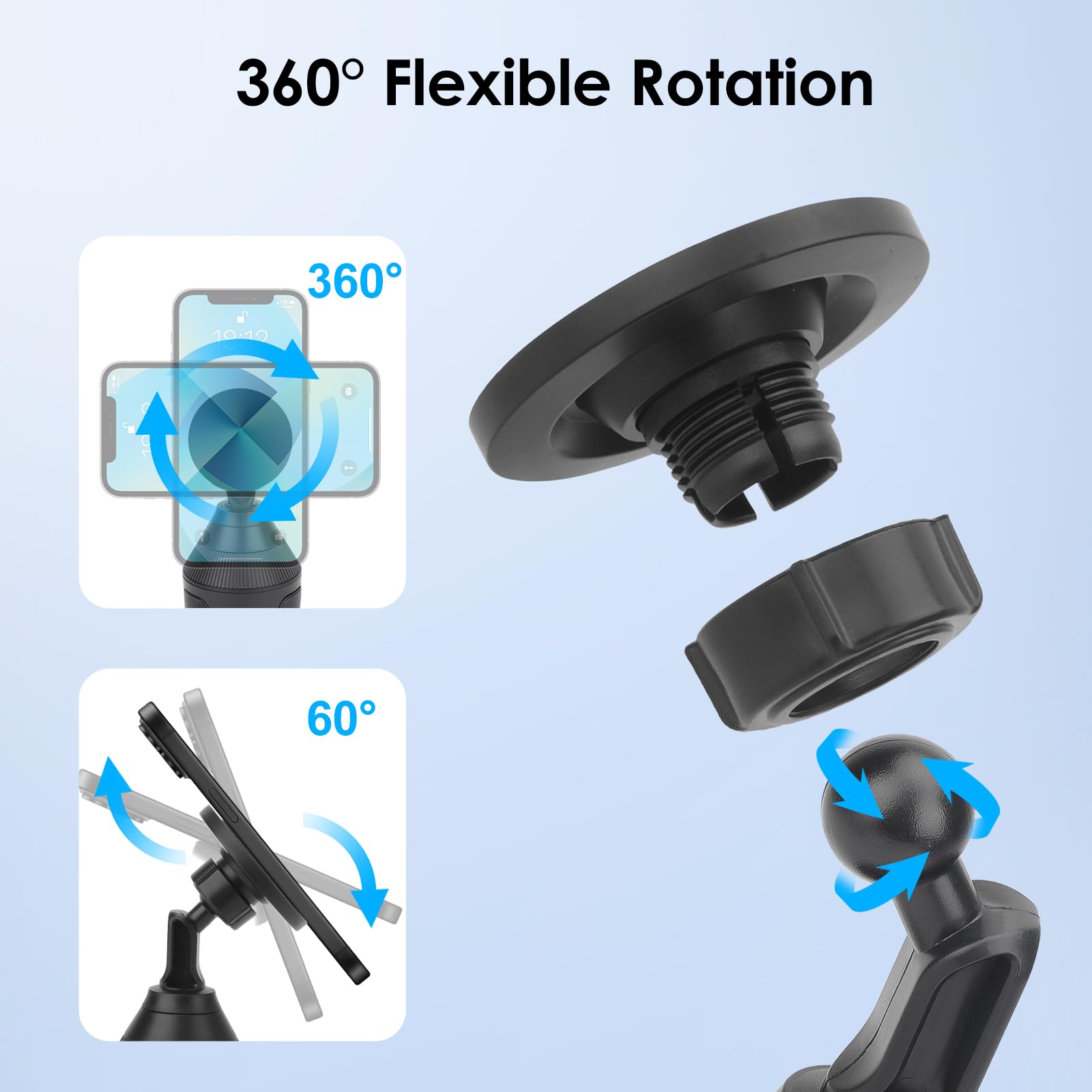 EXELIQ Mag-Safe Support De Téléphone Universel Pour Voiture Support De Téléphone à Trois Pivots Pour IPhone Samsung Et Tous Les Smartphones De 4 à 7