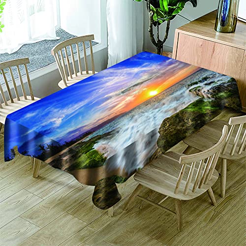 Manteles Antimanchas Rectangular,Rectángulo Al Aire Libre Mantel Creativo Simple Puesta De Sol Olas Imprimir Cubierta De Mesa Impermeable Paisaje Natural Manta De Picnic para Decoración De Mesa De Cover
