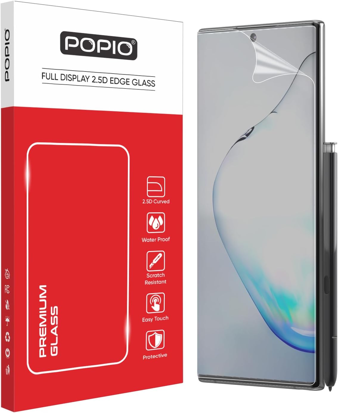 POPIO Acrylic Screen Guard For Samsung Galaxy Note 10 Plus 5G Cellphone (Transparent) Edge-To-Edge Protector Full Screen Coverage With Easy Installation Kit