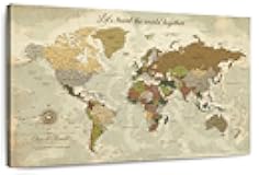 ElephantStock - Personalized Travel Together I Push Pin World Map Wall Art - Horizontal Canvas Wall Art - Living Room Wall Decor - Digital Art Map Canvas Art - Brown And Yellow Decor - 30