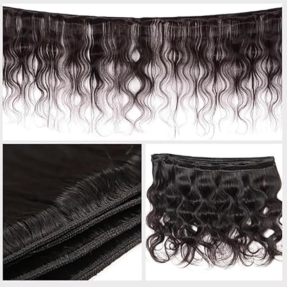 Human Hair Bundles Menschliche Haarverlängerung #1B Natural Black Color Body Wave Echthaar Tressen Human Hair Extension 3 Bundles Totaling 300 Grams 20 22 24 Zoll