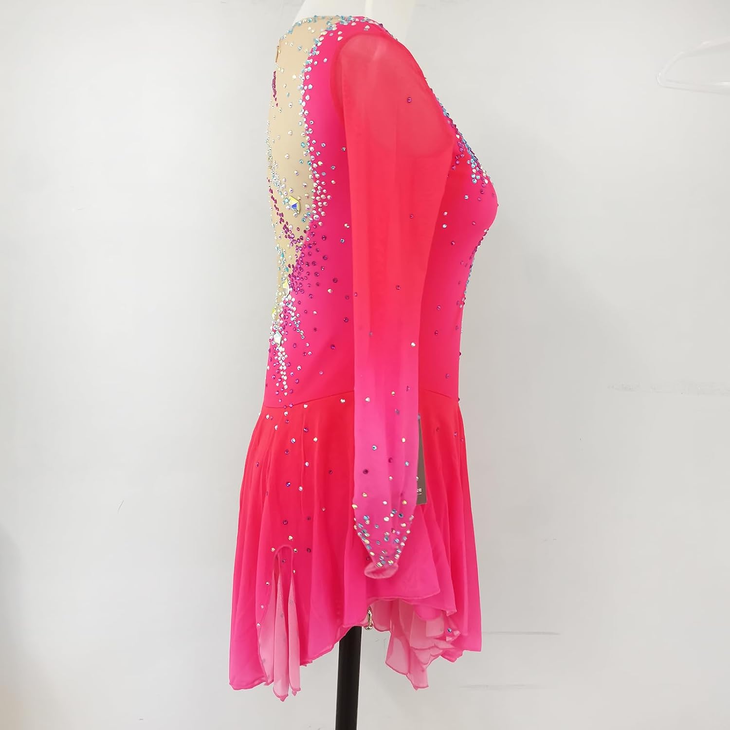 Pink Long-Sleeved Figure Skating Dress for Girls'Performance Wear