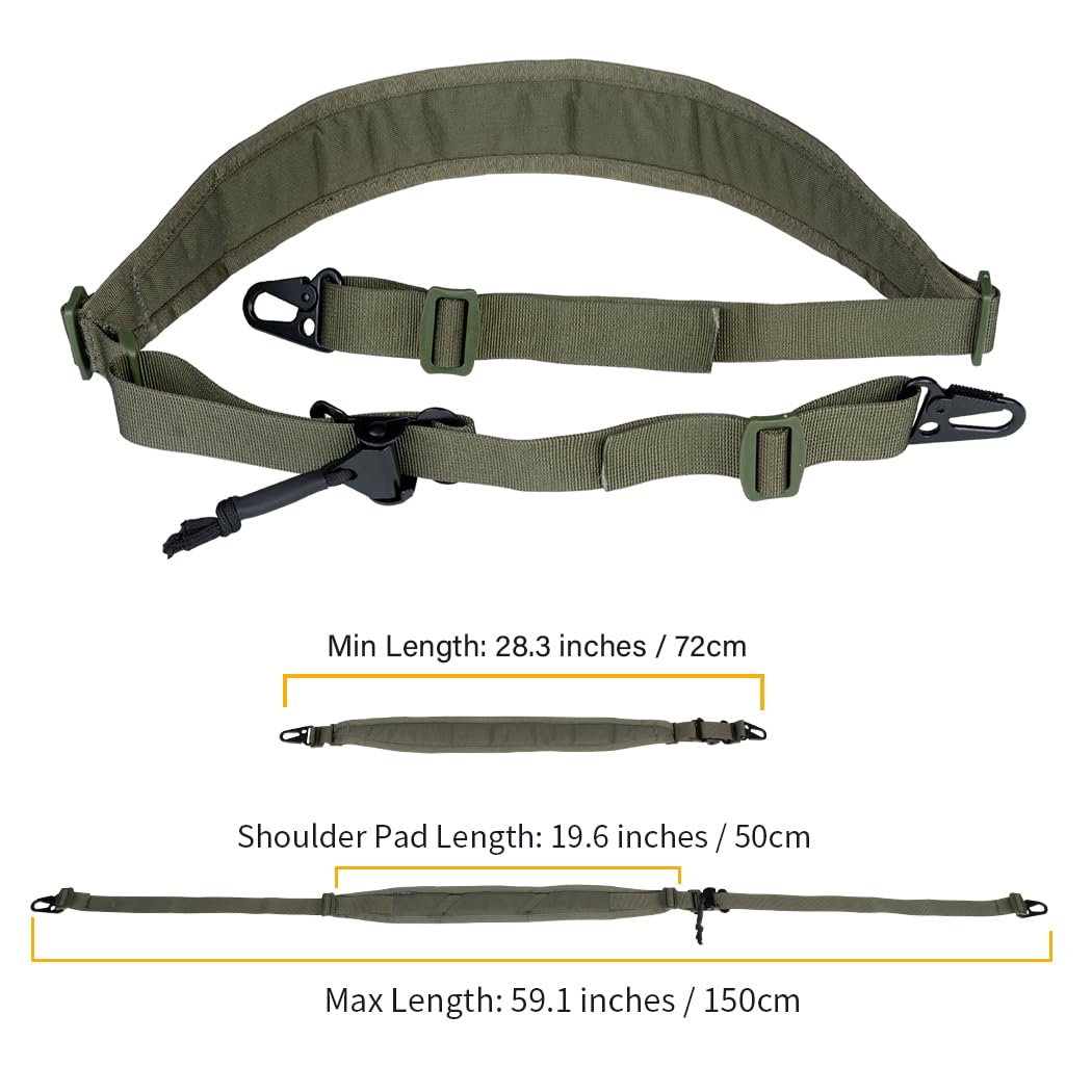 IDOGEAR Correa para Rifle Bandolera Bipunta Eslinga de 2 Puntos Eslingas Tradicionales Portafusiles Portafusiles con Ajustador de Longitud, Hombreras Engrosadas Ganchos de Metal