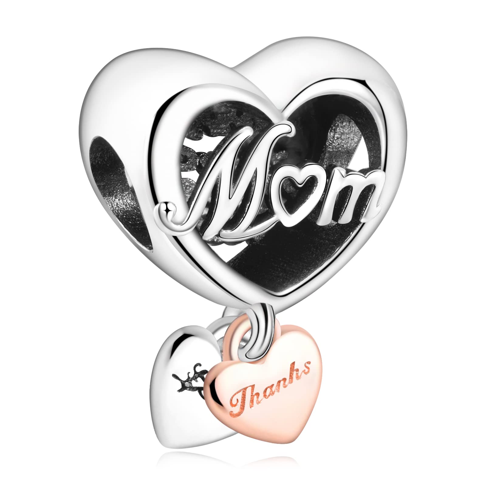 RMMY Charm 925 Sterling Silver Mom Heart Cat Movie Dog Pendant Dangle Beads for European Necklaces and Bracelets Valentine's Day Mother's Day Gifts