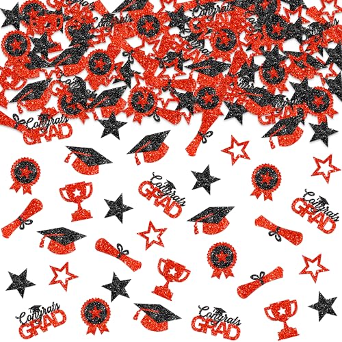Image of KatchOn, Shiny Glitter Red and Black Graduation Confetti - Pack of 300 | Congrats Grad Confetti for Class of 2026 Decorations | Red and Black 2026 Graduation Decorations | Grad Party Decoration 2026