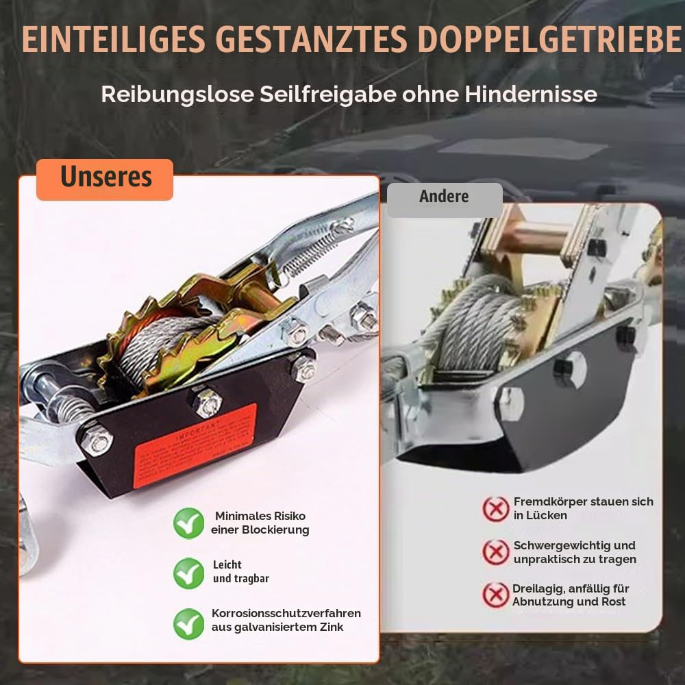 Handseilzug,3 Haken,2 Zahnräder,4 Tonnen/8818 Pfund,Seil Mit 6 Mm Durchmesser,Begleitwinde,Schweres Ratschen-Zugwerkzeug,Zum Bewegen Von Booten,Befestigen Von Gegenständen Und Transportieren Von Holz