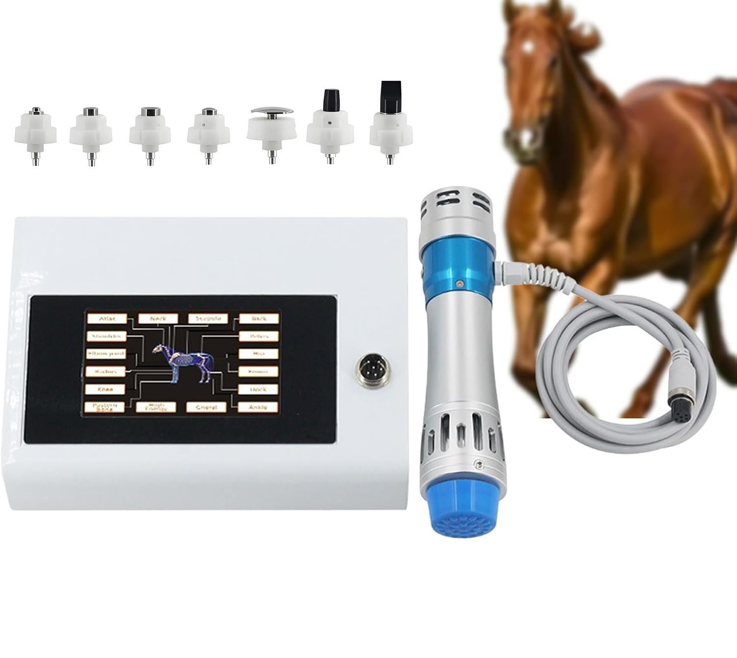 LjlXanthiper Extracorporeal Shockwave Device,Veterinary Shock Wave Therapy Machine,Portable Animal Joint Shock Wave Therapy Device,With 7 Heads,For Horses and Animals Head Neck Back Legs