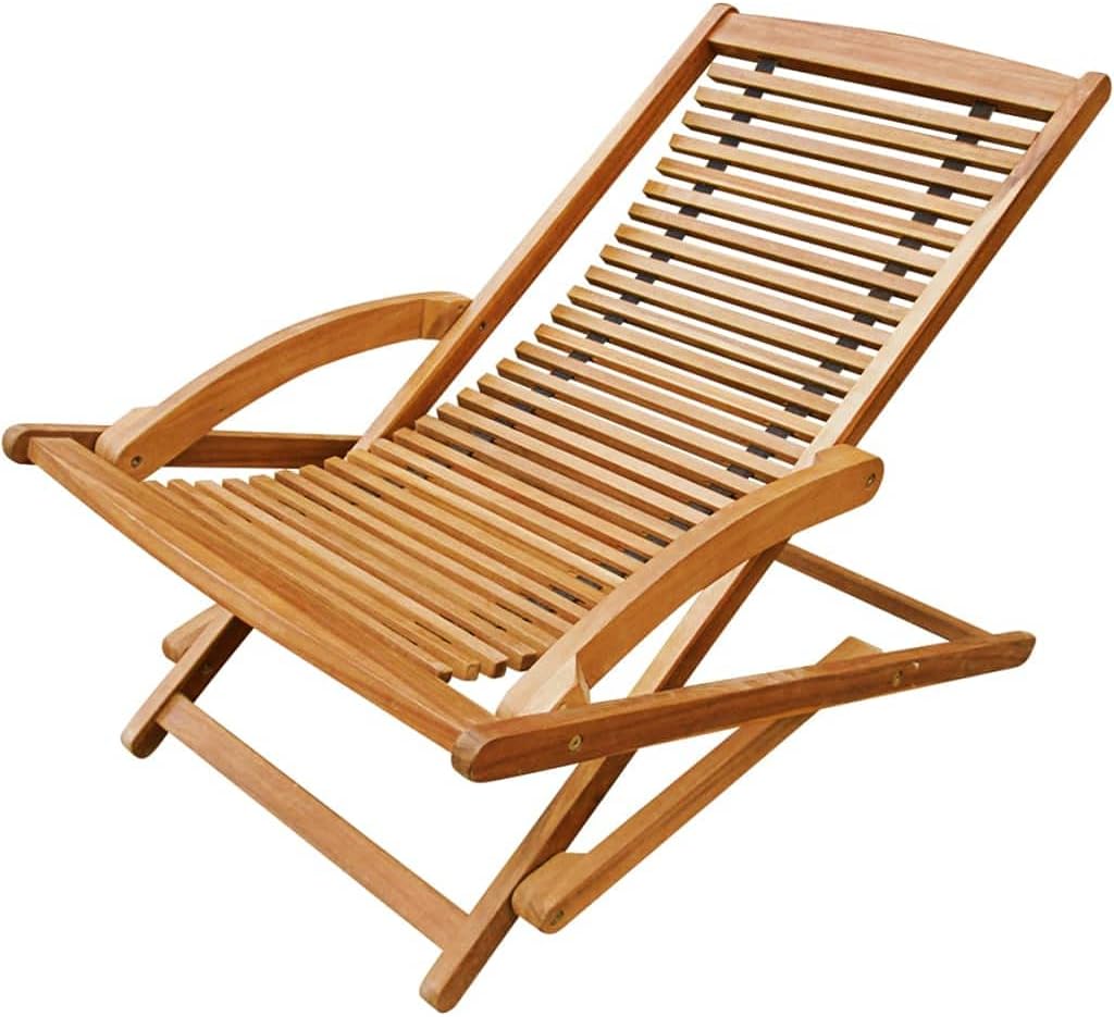 Folding Sun Lounger.Adjustable Outside Patio Sunlounger.Outdoor Garden Lounge Chair Deck with Footrest Solid Acacia Wood