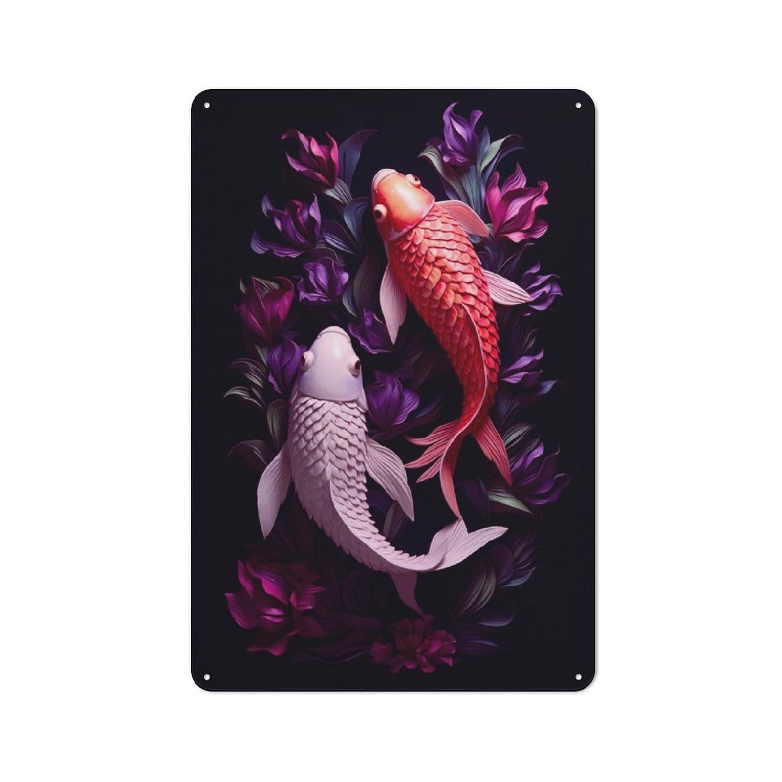 Junmoney 2 Koi Fish 30X20cm Rustic Metal Plaque With For Café Or Restaurant, For Themed Interiors In Cafés And Restaurants