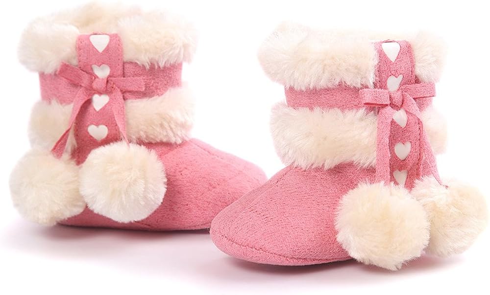 ESTAMICO Baby Girl Plush Winter Snow Bowknot Boots 3-6 Months Infant Darkpink