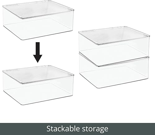 Vista 5 de mDesign Contenedor apilable de plástico con tapa adjunta para habitación de los niños, sala de juegos, guardería para organizar juguetes