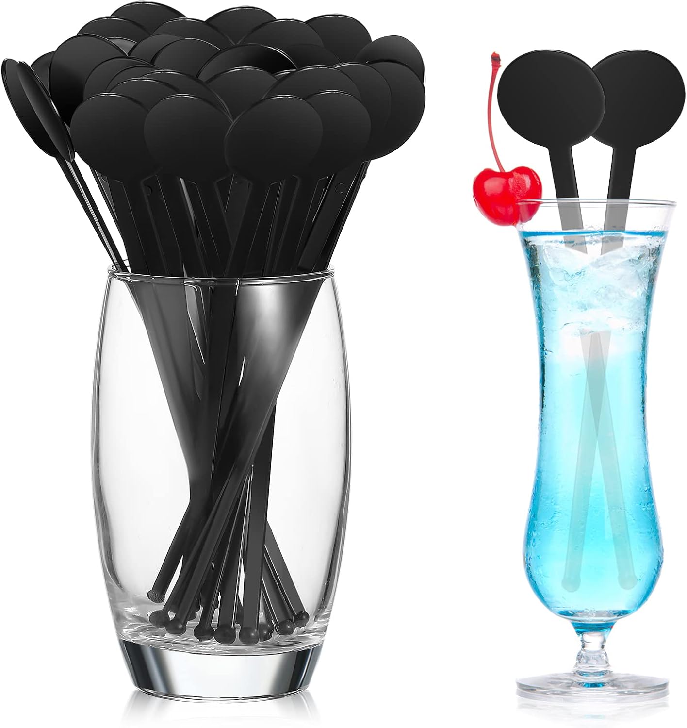 Mumufy 200 Pcs 7.3 Inch Cocktail Stirrers Black Drink