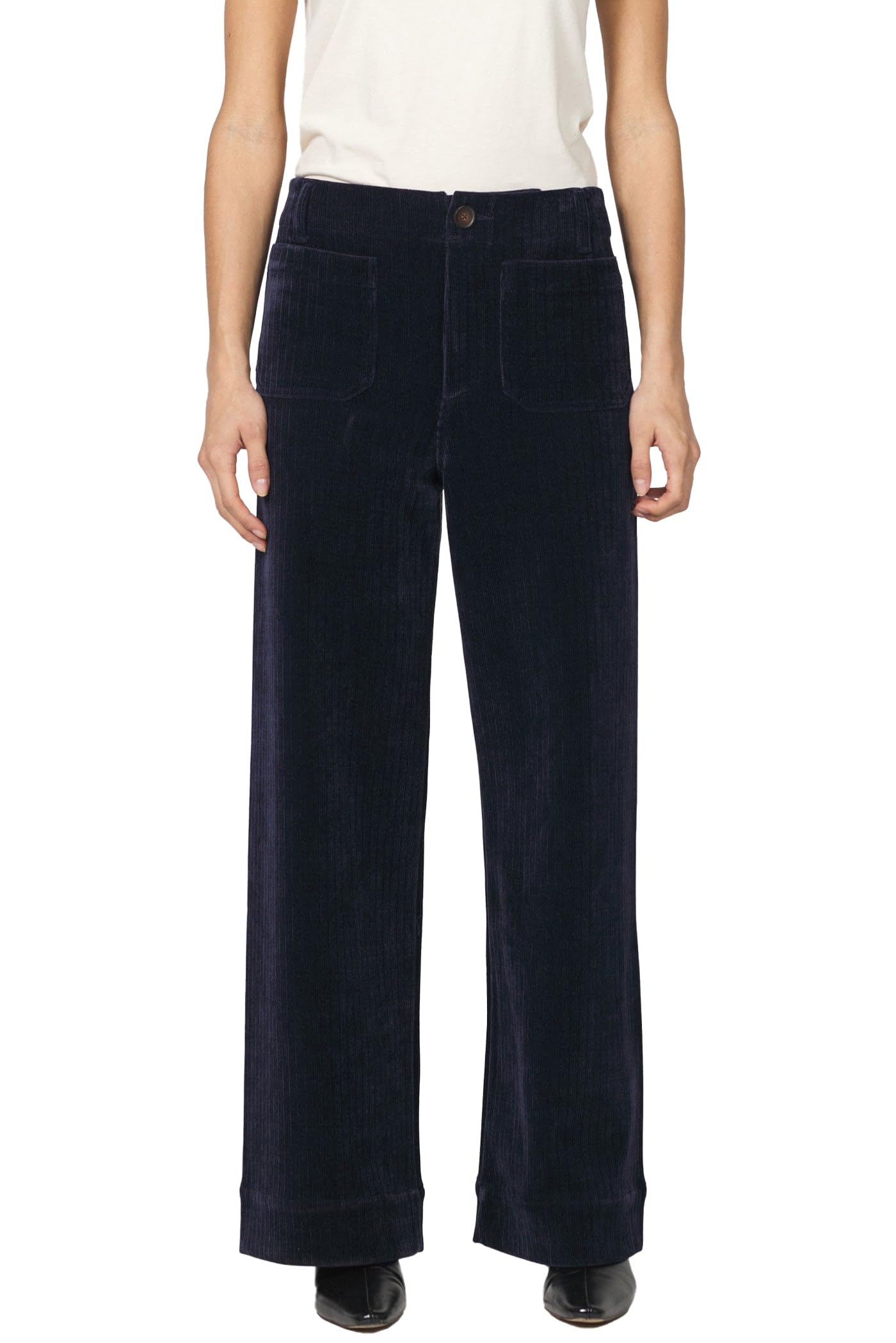 DEAR JOHN Audrey Wide Leg Pants Womens High Rise Full Length Corduroy Comfort Stretch Clean Hem Tailored Flattering