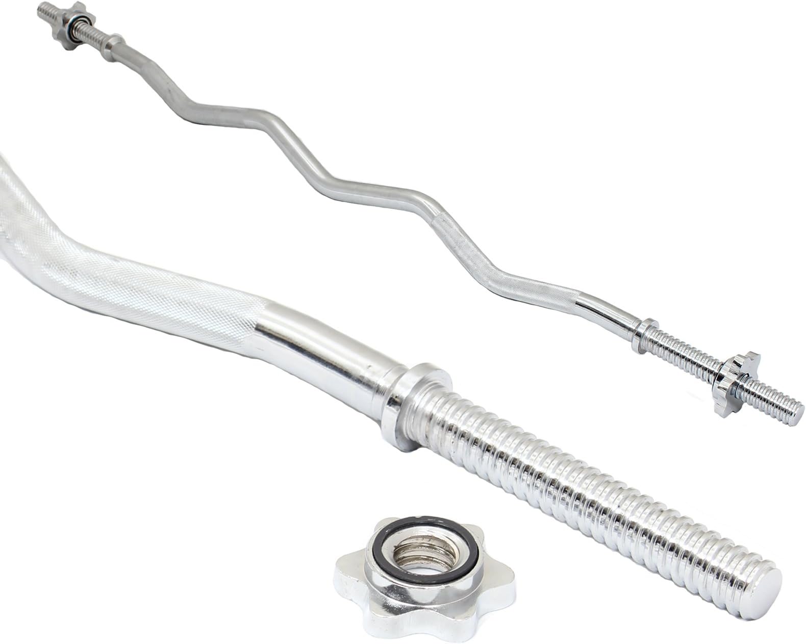 EZ Curl Bar Weight lifting Bar 48" Standard E-Z barbell with Chrome Spinlock collars Bicep fitness Bicep Tricep exercise bar