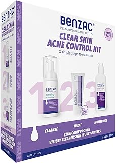 Benzac Clear Skin Acne Control 3 Step Starter Kit, Contains Purifying Foam Cleanser 130ml, 2.5% Acne Gel 50ml, & Daily Fac...