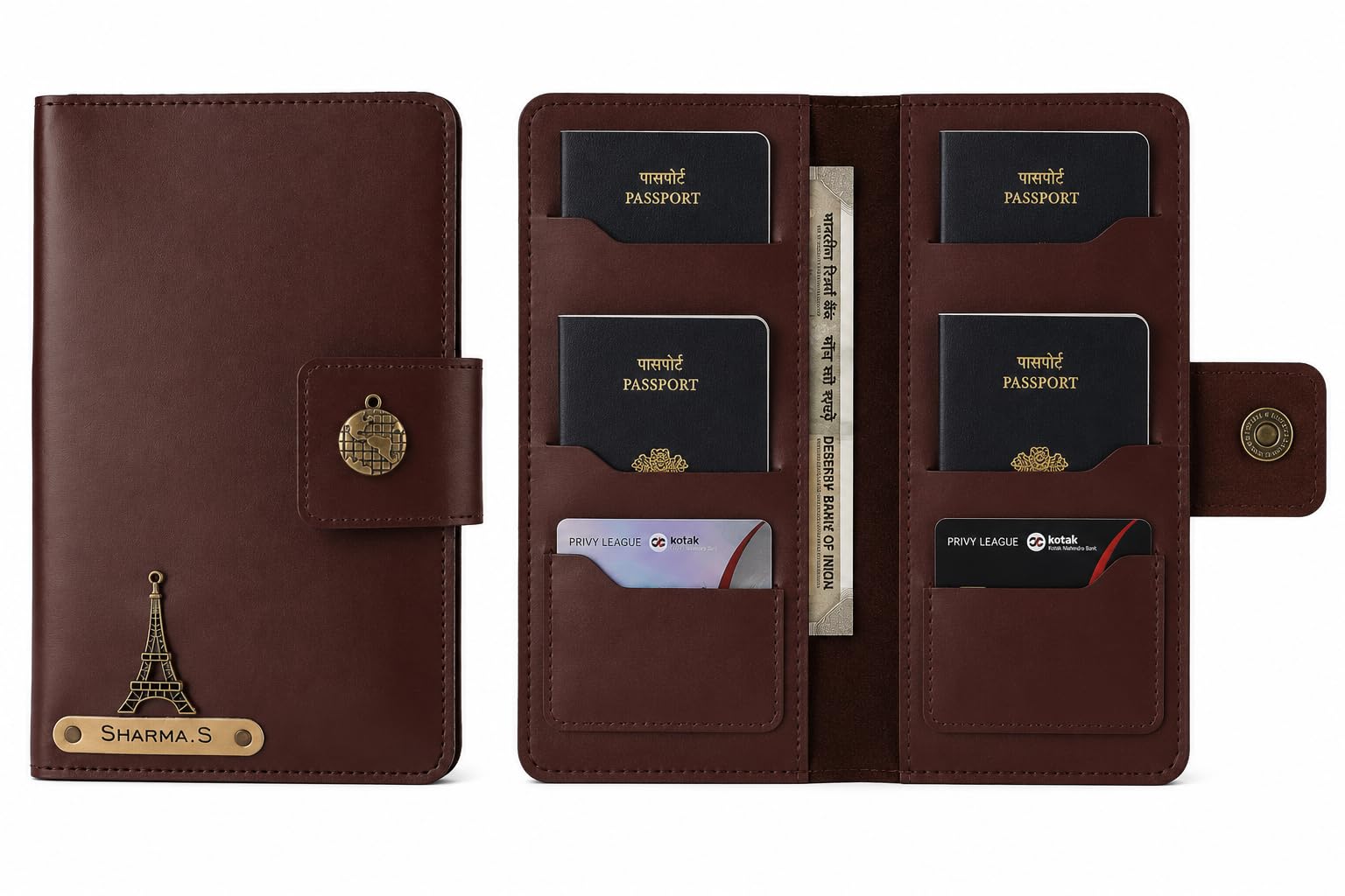 Personalized Name & Charm Leather Family Passport Cover for 4 with (Dark Brown) Passport Boarding Pass Currency Card Slot & Coin Holder for Men & Women | Family Passport Cover (Darkbrown)-image-45
