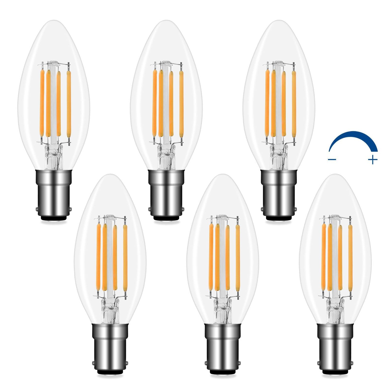 B15 Small Bayonet LED Candle Bulbs 4W Dimmable Warm White 2700K, 400LM, Equivalent B15 40W Incandescent, AC 220V, SBC C35 Small Bayonet Cap Candle Light Bulb for Chandelier, NOT Standard Size, 6pcs โ image 1