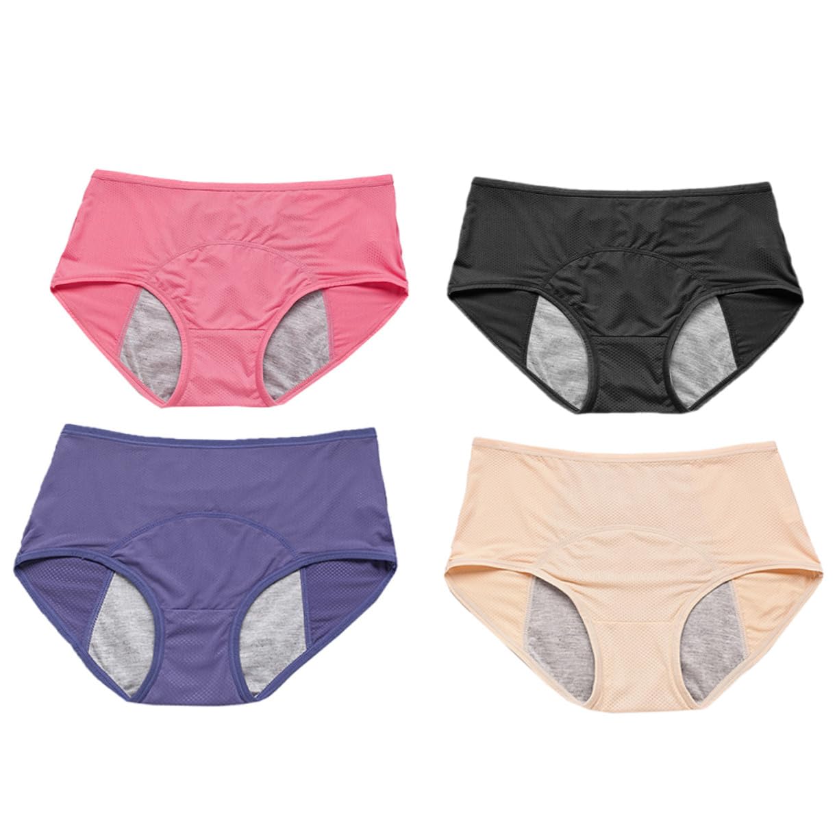 KOMBIUDA 4 Piezas Bragas Menstruales Mujer Alta Cintura Transpirables Cómodas para Período Pack