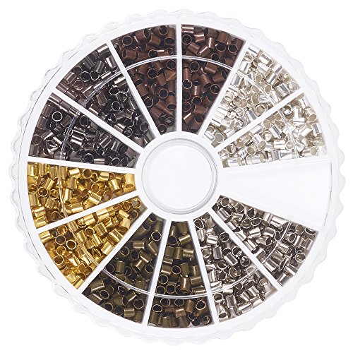 PH PandaHall 1500 pcs 6 Colors 2mm Column Brass Tube Crimp Beads for Bracelet Necklace DIY Jewelry Making