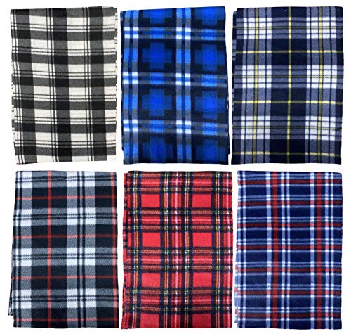 Yacht & Smith 6 Pack of Warm Fleece Knit Winter Neck Scarfs and Bulk, Unisex Black, Plaid Stripe...