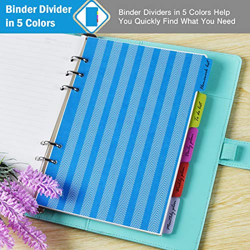 A5 Refill Paper, 4 Pack 6 Ring Planner Binder refillable, 5pcs Binder Dividers, 3pcs Binder Pockets, 160 Pieces Index Tabs with Ruler, Personal Planner Inserts for Journal Notebook