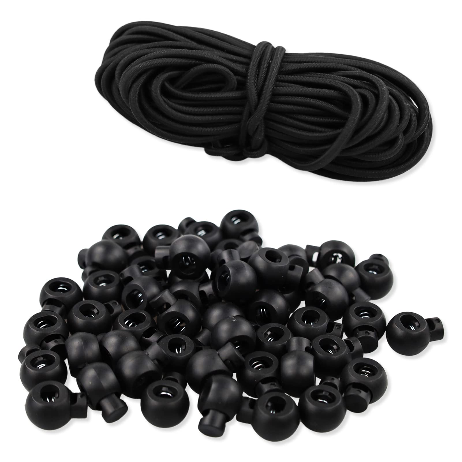 Lamxd Black 50 Pieces Drawstring Toggles And 32 Feet Drawstrings Plastic Single Holes Cord Stopper Toggle Cord Lock Toggle