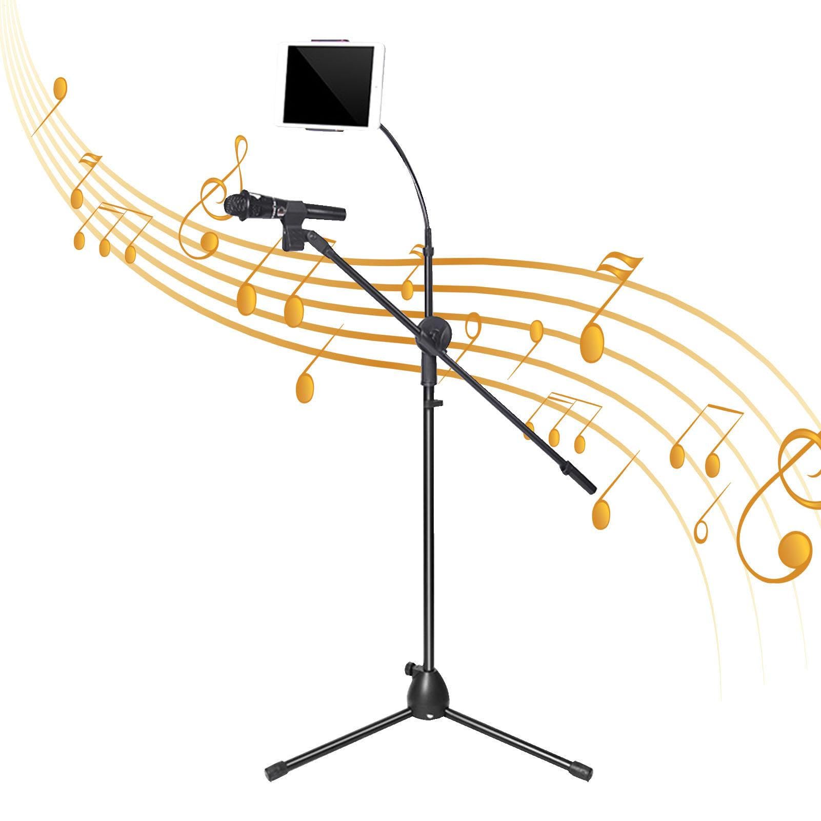 Supporto a braccio con braccio a collo d'oca, supporto da pavimento in | metallo regolabile in altezza e supporto per telefono, supporto per microfono rotante per spettacoli teatrali, streaming live