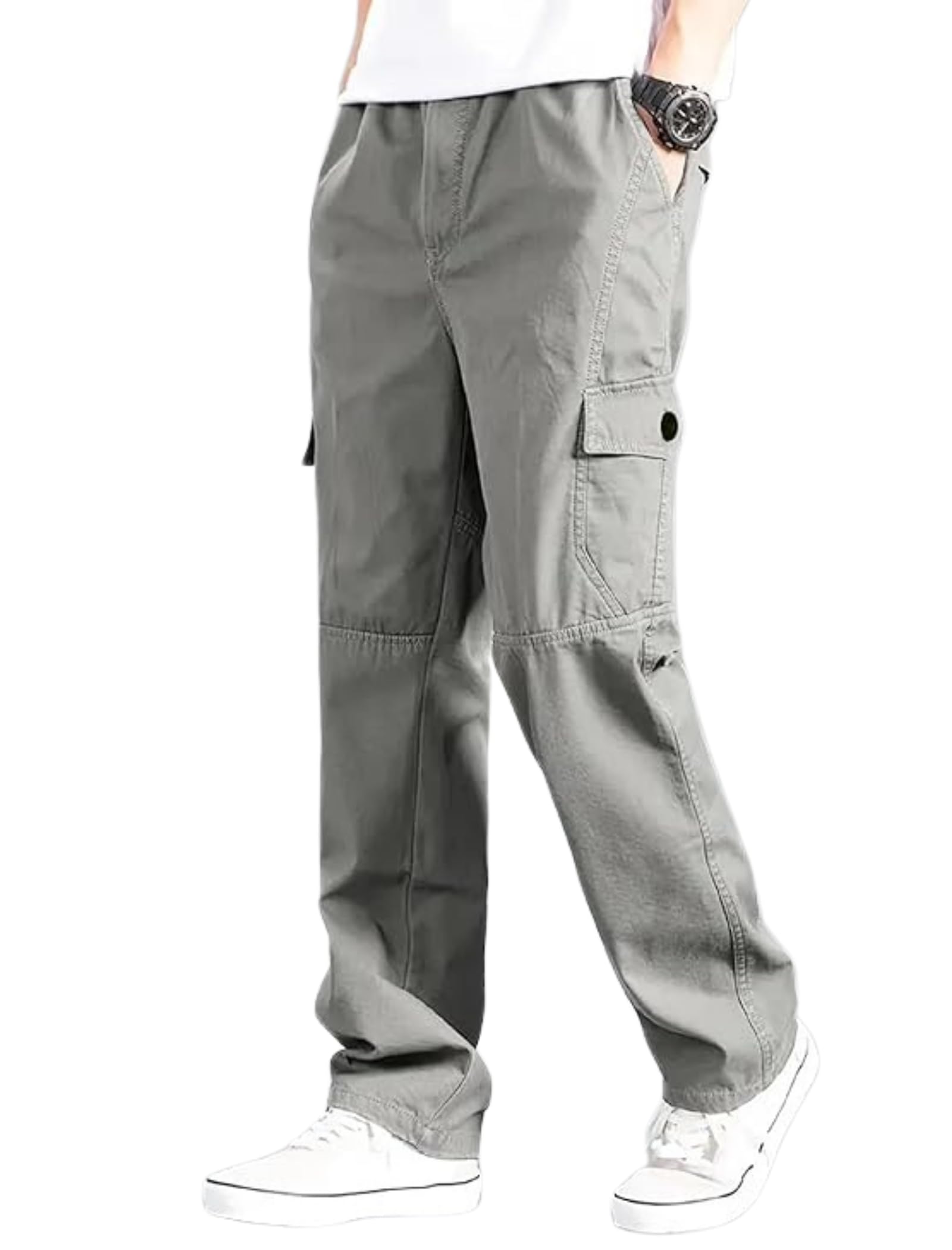 la bento Men’s Pure Cotton Cargo Pants | Relaxed Fit Casual Trousers with Side Utility Pockets | Solid Comfortable Cotton Cargo for Outdoor Activities & Travel-picture-14