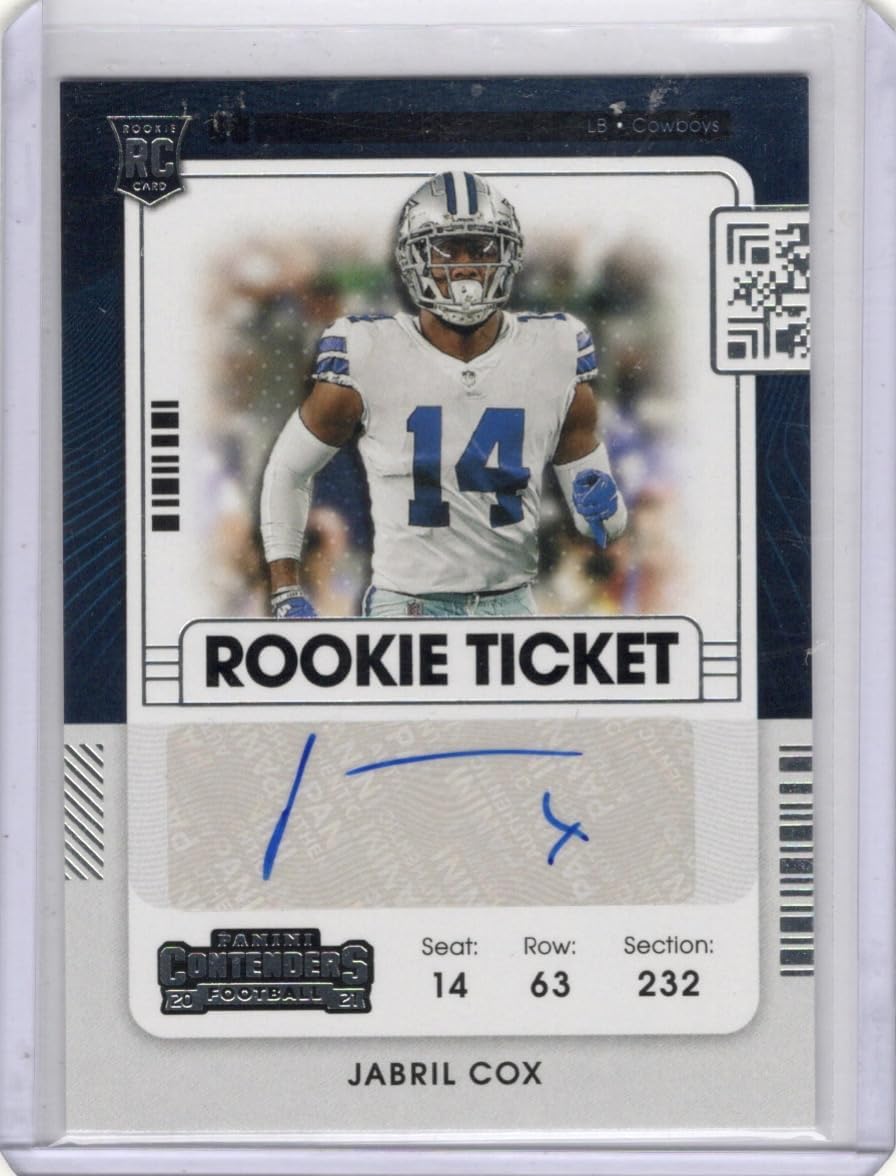 Jabril Cox Autographed Rookie Card Rookie Ticket Special Insert Collectible Football Card - 2021 Panini Contenders Football Card #201 (Cowboys)