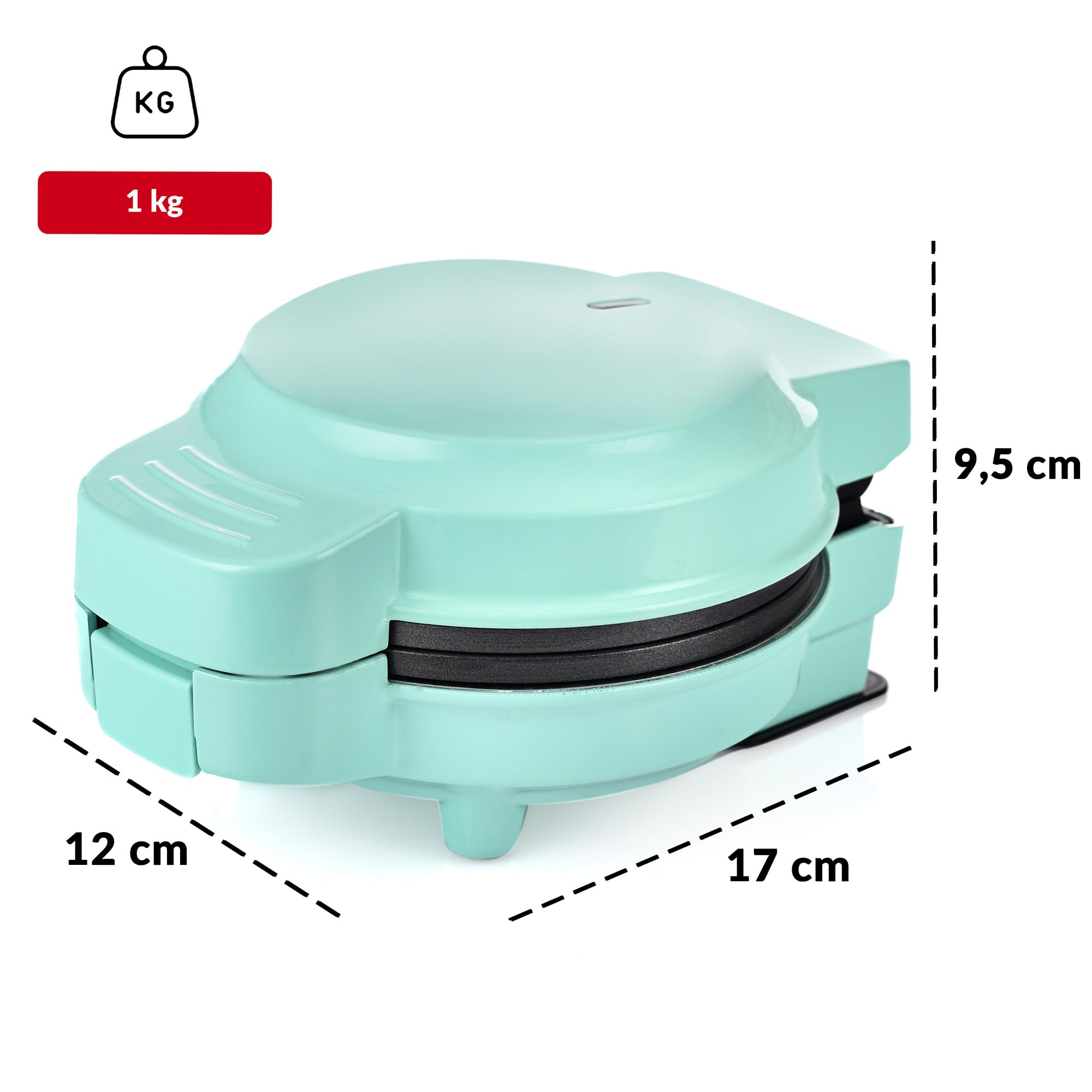 LEHMANN Mini Gofrera con Placas Intercambiables, Formas de gofre - Calabaza, Muñeco de Jengibre, Corazón y Clásica, Revestimiento Antiadherente, para fiestas infantiles, Verde Menta