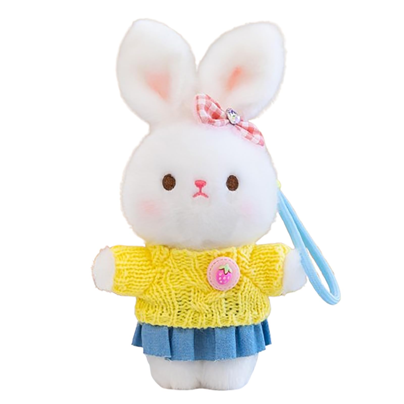 JORCEDI 8.27" Cute Plush Bunny Keyring, Fluffy Rabbit Teddy Stuffed Animal Pendant, Soft Easter Bunny Keychain, Cuddly Plushie Gift for Girls (Yellow sweater,21cm(8.27)) — image 1