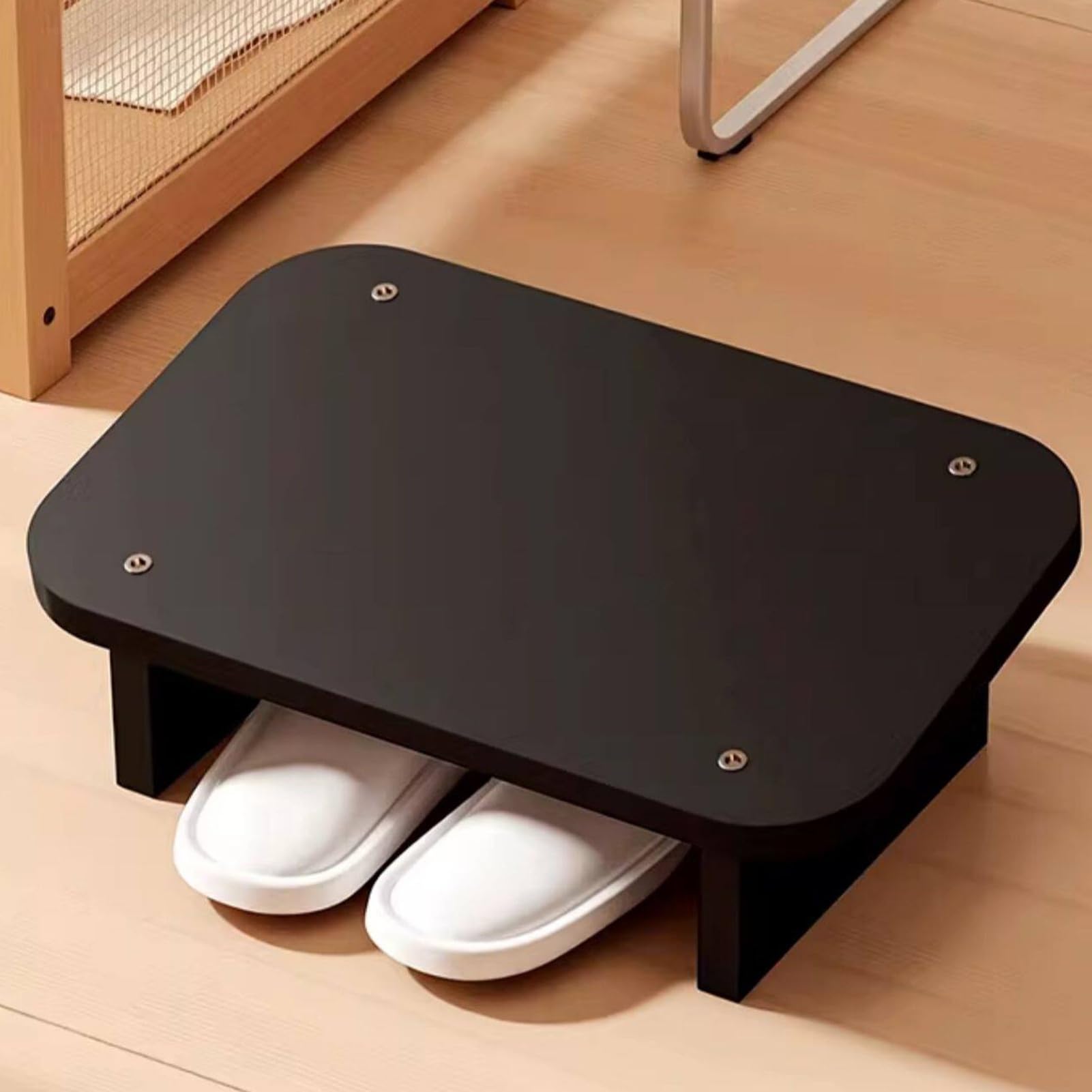 Fußstütze For Unter Dem Schreibtisch Bei Der Arbeit, Stuhlfußstütze | Bürotisch-Unterfußstufe, Massivholzrahmen, Tragfähigkeit 150 kg, for Bürostuhl Gaming Home(Black,40x30x13cm)