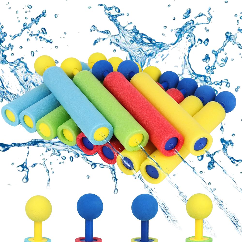 Nzkeuf 12 PCS Foam Water Squirter, Foam Water Guns, Water Pistols for Kids, Water Shooter Summer Outdoor Beach Pool Water Toys for Kids Toddlers Boys Girls