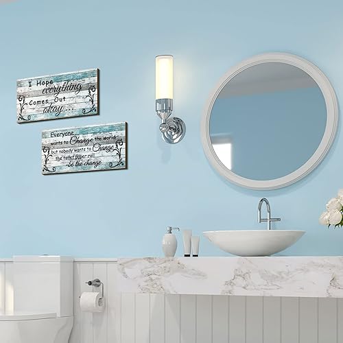 Miniatura 6 de 2 piezas divertidas de decoración de baño con reglas de baño, placa de madera divertida decoración de baño, letrero decorativo para colgar en la