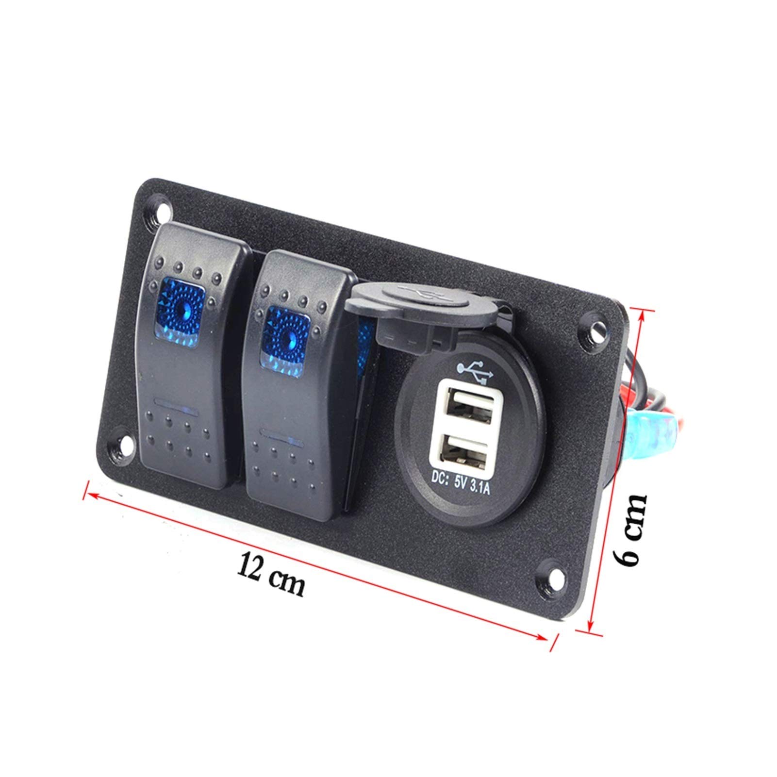 Wodoodporny Panel Przełączników Samochodowych Łodzi, do Gniazda Zasilania 3.1A Podwójny Port Ładowania USB Światła 12~24V Samochód RV Ciężarówka Kamper