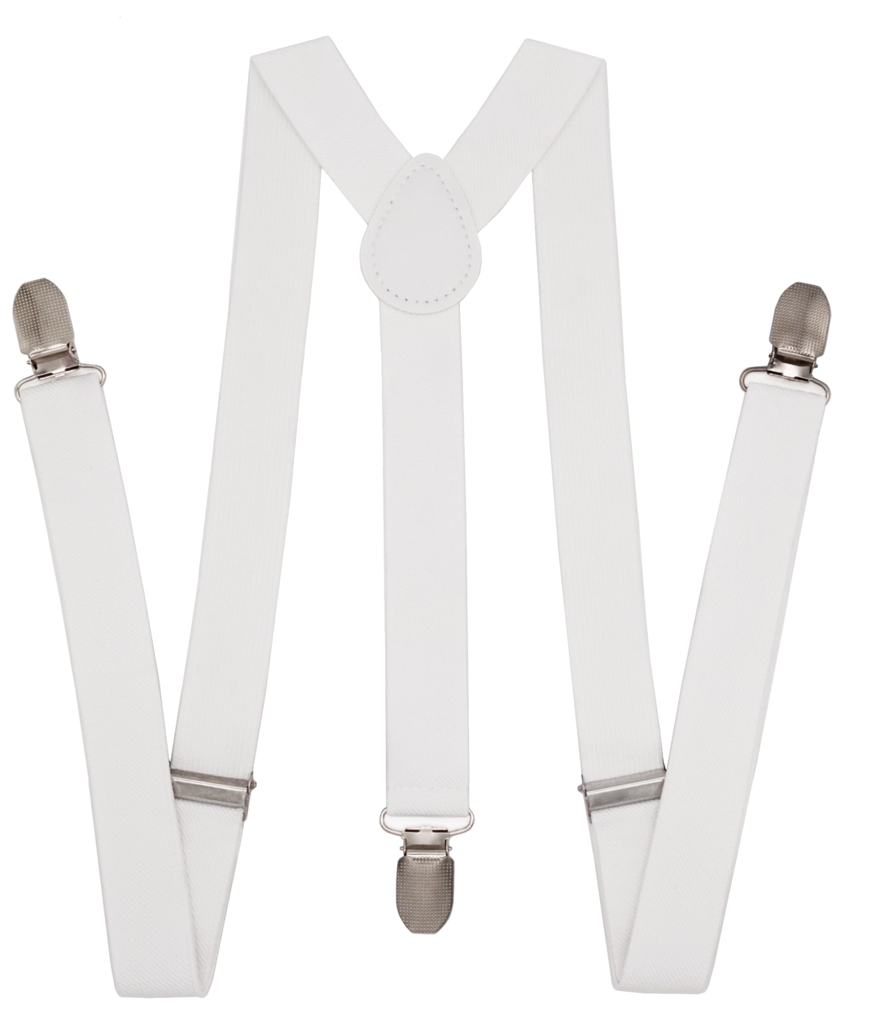Wannge Men's White Suspenders 1" Inch Elastic Adjustable Y-Back Clip-On Suspender