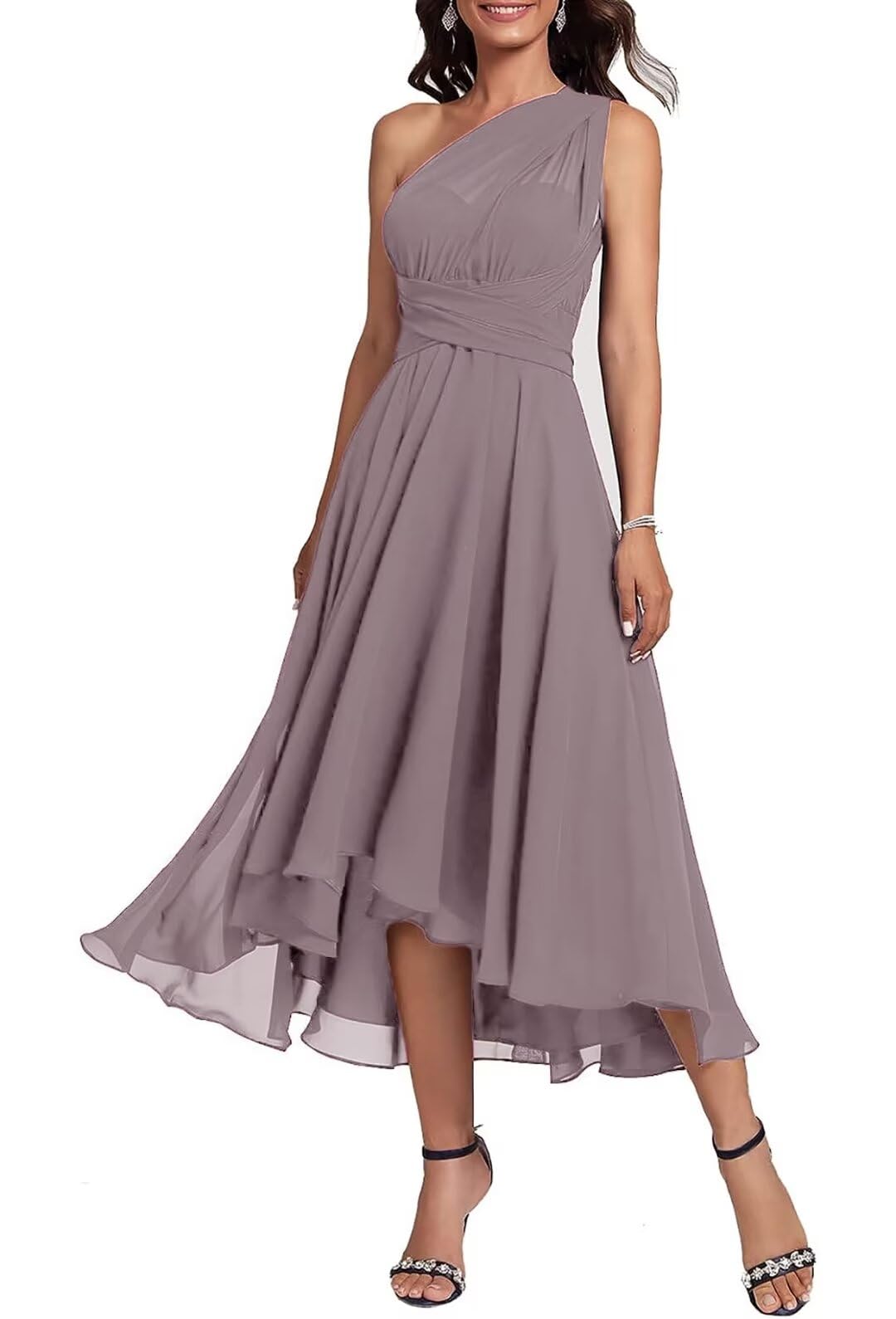 Convertible Mother of The Bride Dresses Chiffon Tea Length Infinity Formal Wedding Guest Dress