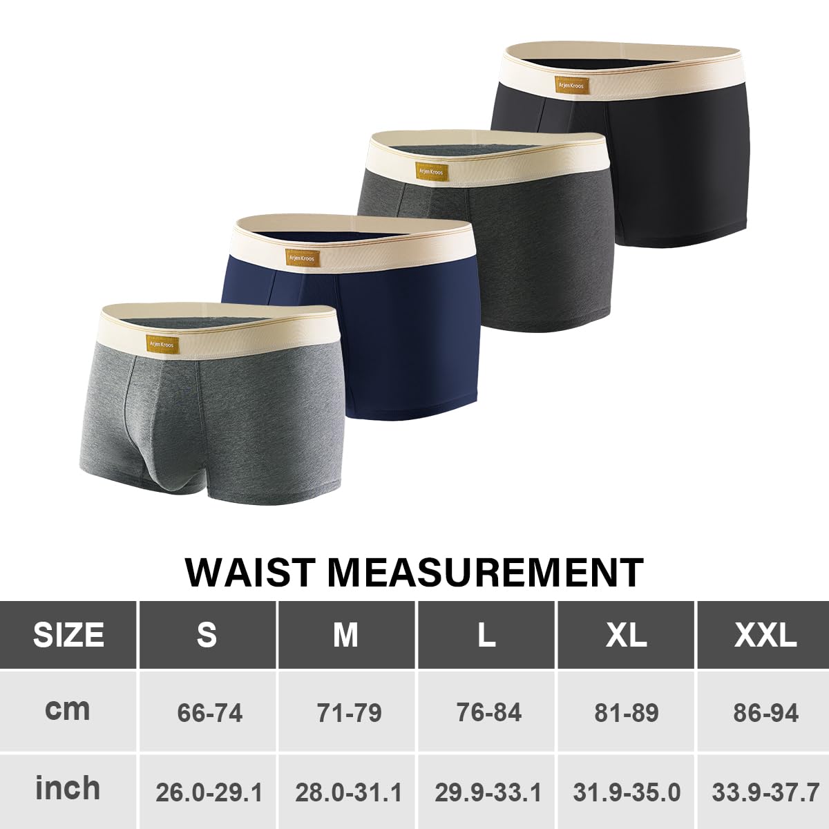 Arjen Kroos Boxers Homme Coton Lot de 4 Caleçon pour Homme sans Etiquette Slip sous-Vetêments Extensible (S - 2XL)