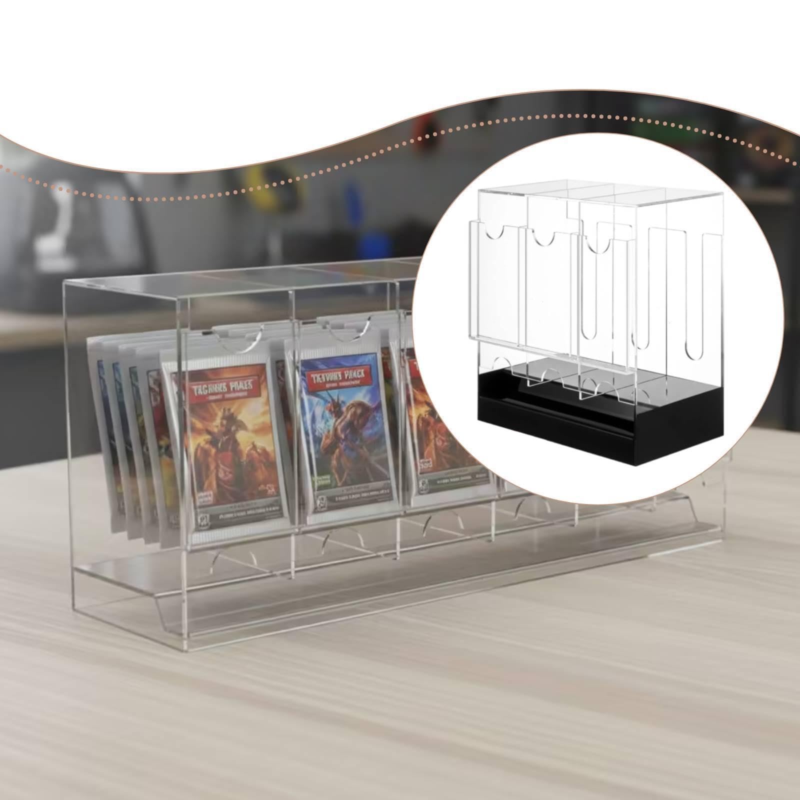 Distributeur de Boosters Présentoir Cartes Vitrine Organiseur Boîte Rangement Acrylique Résistant Support Stable et Packs Debout Adapté Au Bureau Sall, Fond Noir, 3 Emplacements