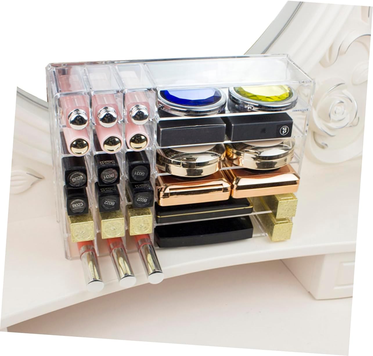 Transparent Makeup Organizer Display Case for Lipstick and Eyeshadow Sturdy Cosmetic Storage Rack for Vanity Dresser Store with Ample Room for Brushes and Makeup Tools