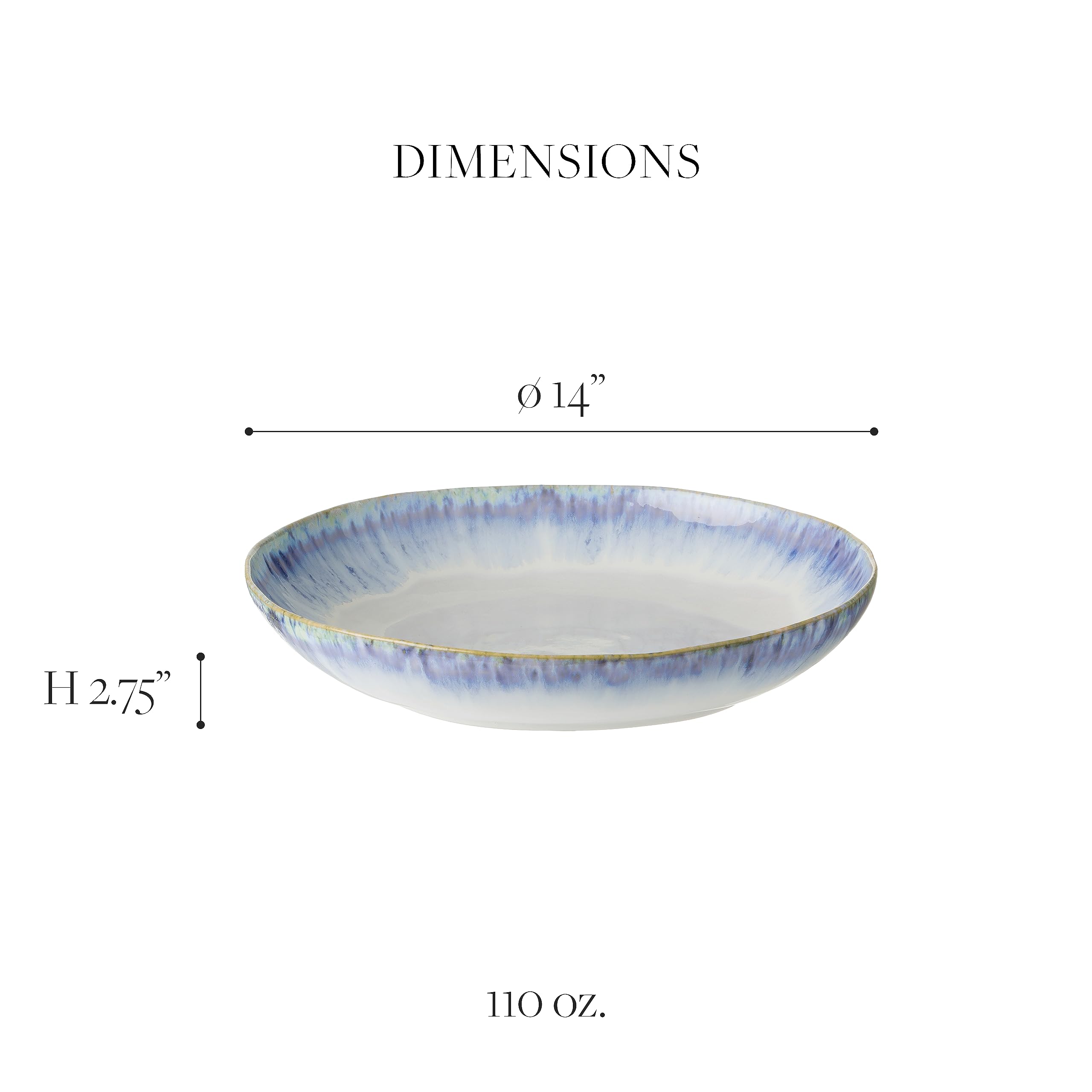 Costa Nova Pasta- & Servierschale Brisa: Steinzeug-Schale zum Servieren mit reaktiver Glasur, Spülmaschinen-, Mikrowellen-, Ofen- & Gefrierfest, Stapelbar, Handveredelt, Weiß/Blau, Ø 36,6 cm