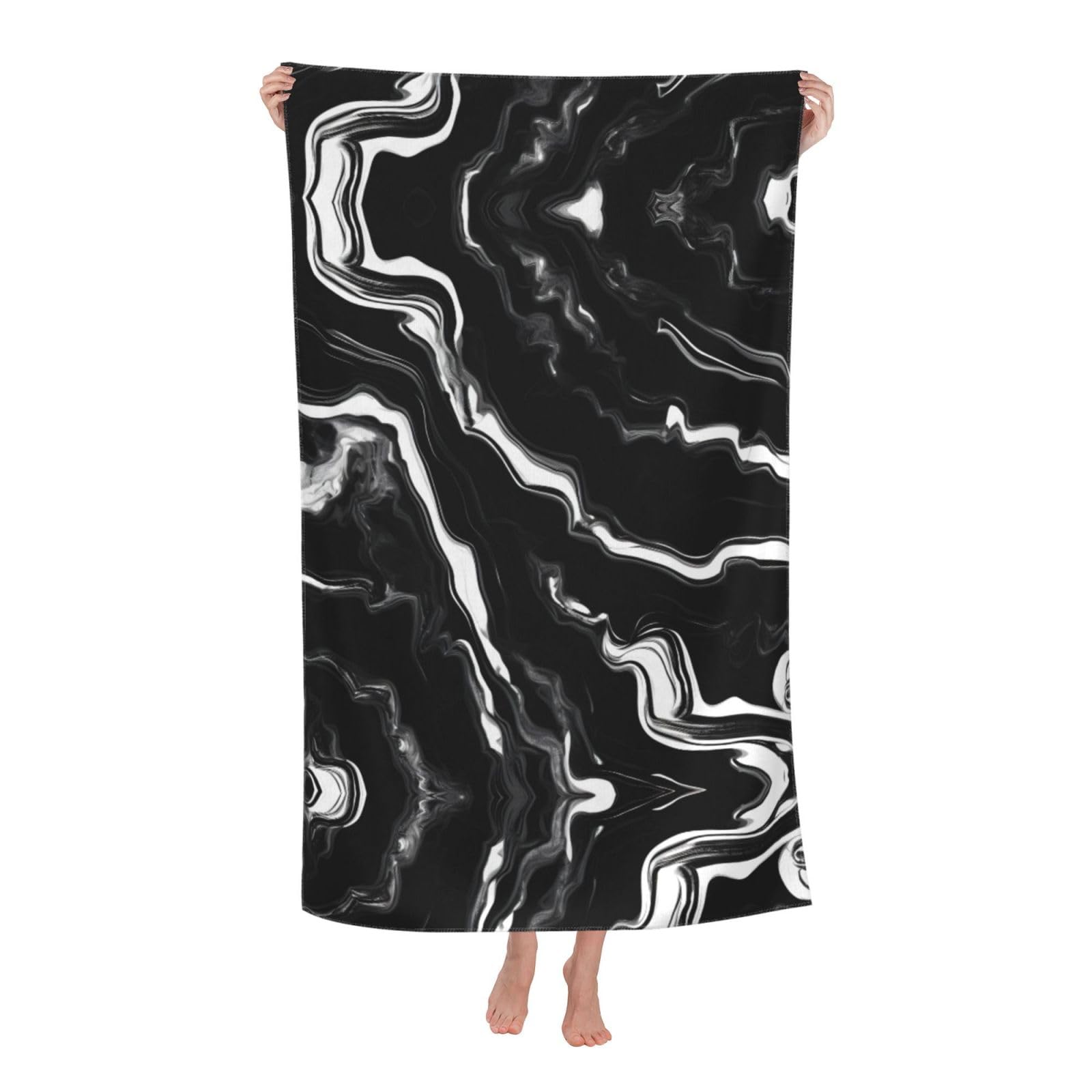 KPXXAQT Black White Marble Print Print Oversized Adult Beach Towel Quick-Dry Travel Swimming Camping Outdoor Adventures