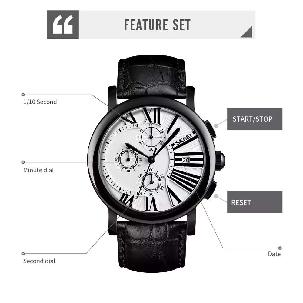 MASTOP Orologio da polso analogico al quarzo da uomo, sportivo, impermeabile, con data, in pelle