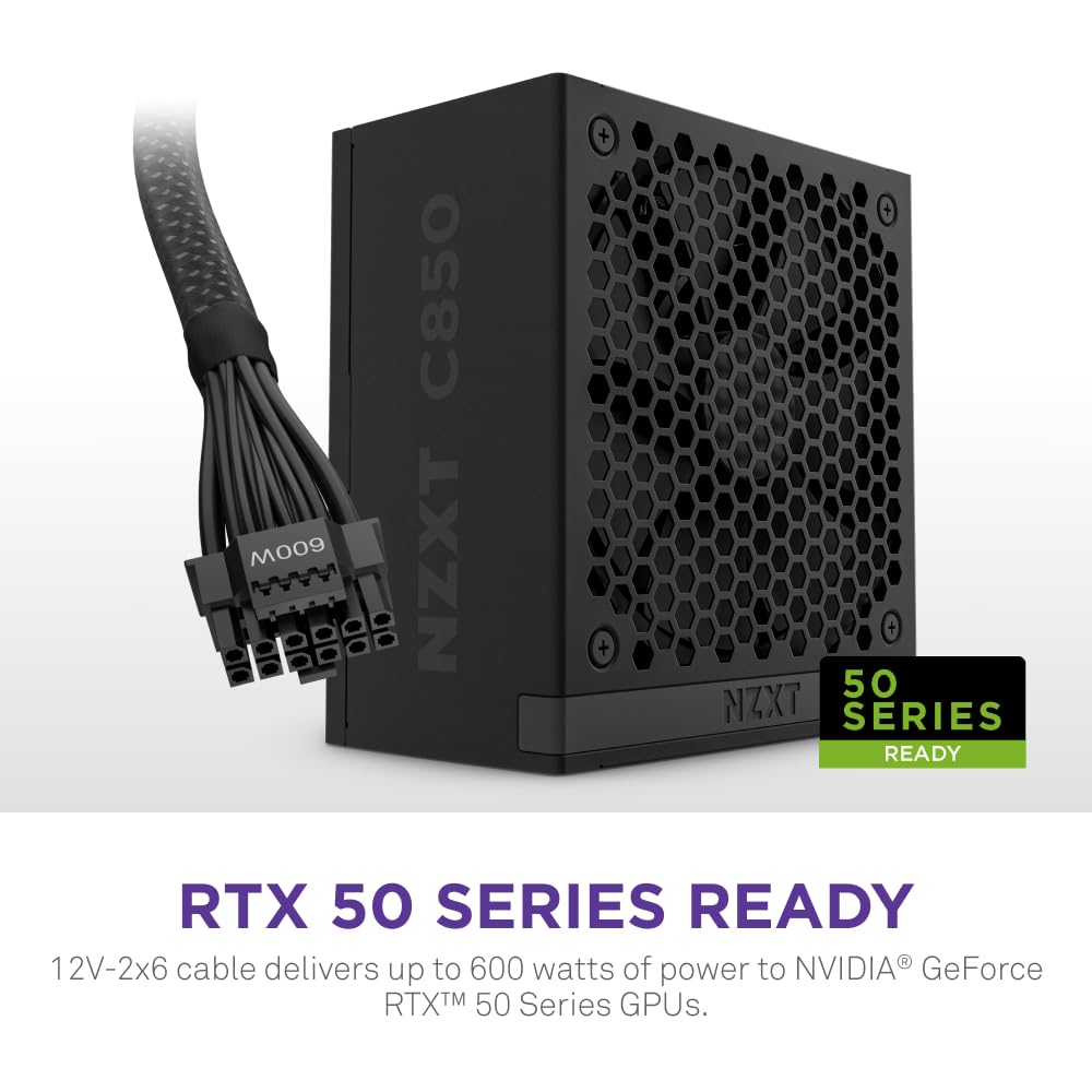 NZXT C850 Gold ATX 3.1 - Fully Modular Low-Noise PC Gaming Power Supply - 850 Watts - 80 PLUS Gold - 12V-2x6 Connector - Zero Fan Mode - 100% Japanese Capacitors - Black — view 4