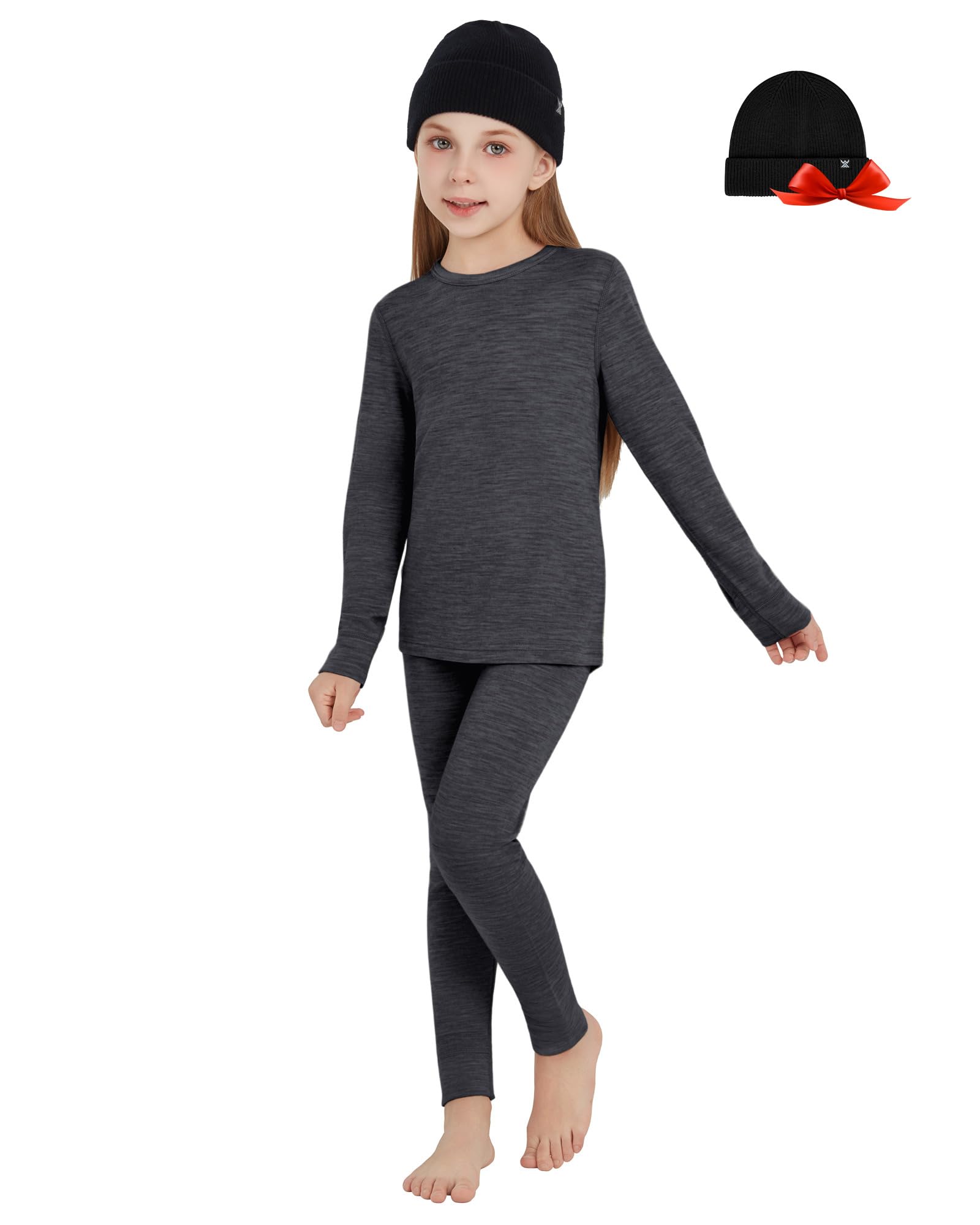 Unisex Kids 100 Merino Wool Base Layer Sets - Light and Midweight Thermal Underwear Gifts Pack with Wool