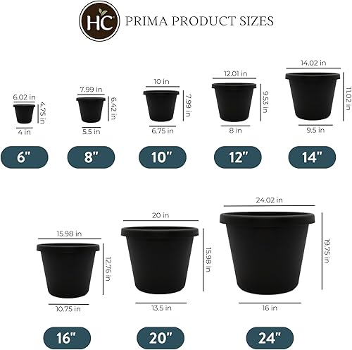 Miniatura 4 de The HC Companies Maceta redonda Prima de 14 pulgadas, maceta de plástico con borde enrollado para plantas de interior y exterior, flores, hierbas,