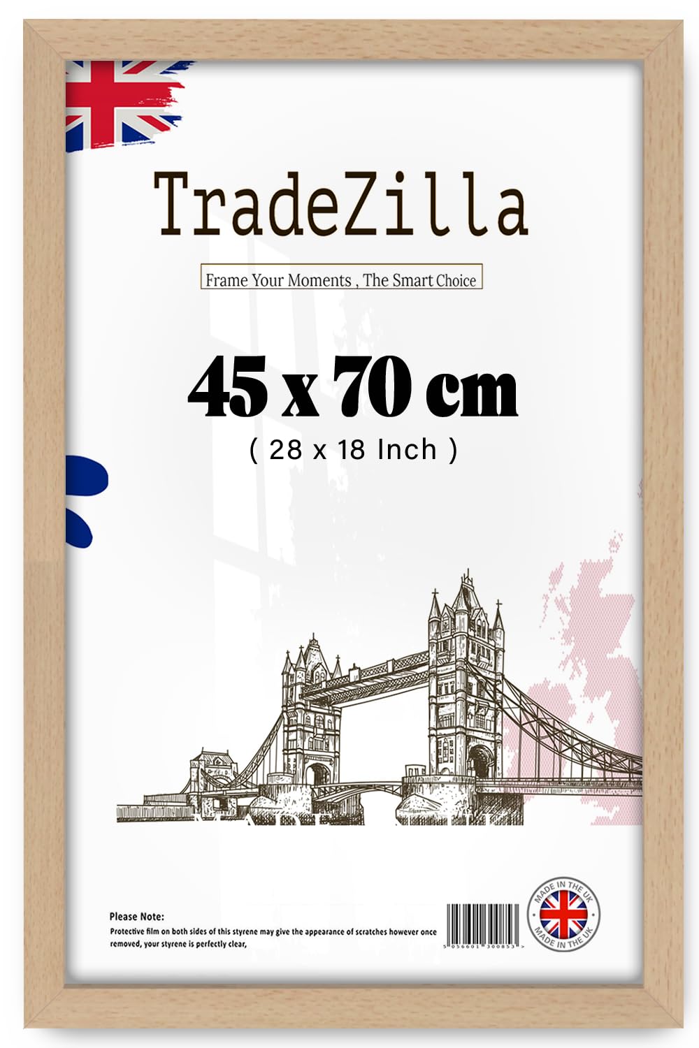 TradeZilla | Large Beech Picture Frames (45 x 70 CM) - 28 x 18 Inch Wood Finish, 450 x 700 mm Frame, 28 x 18 Clear Perspex [ Beech ]