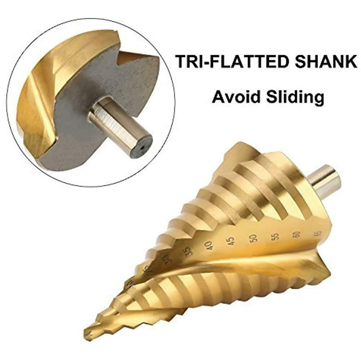 LESOLEIL Punta Trapano Gradino Spirale HSS, Fresa Conica in Titanio Cobalto da Ø6-65 mm per Metallo, Legn, Plastica, Ferro(NON per Acciaio Inossidabile), Oro