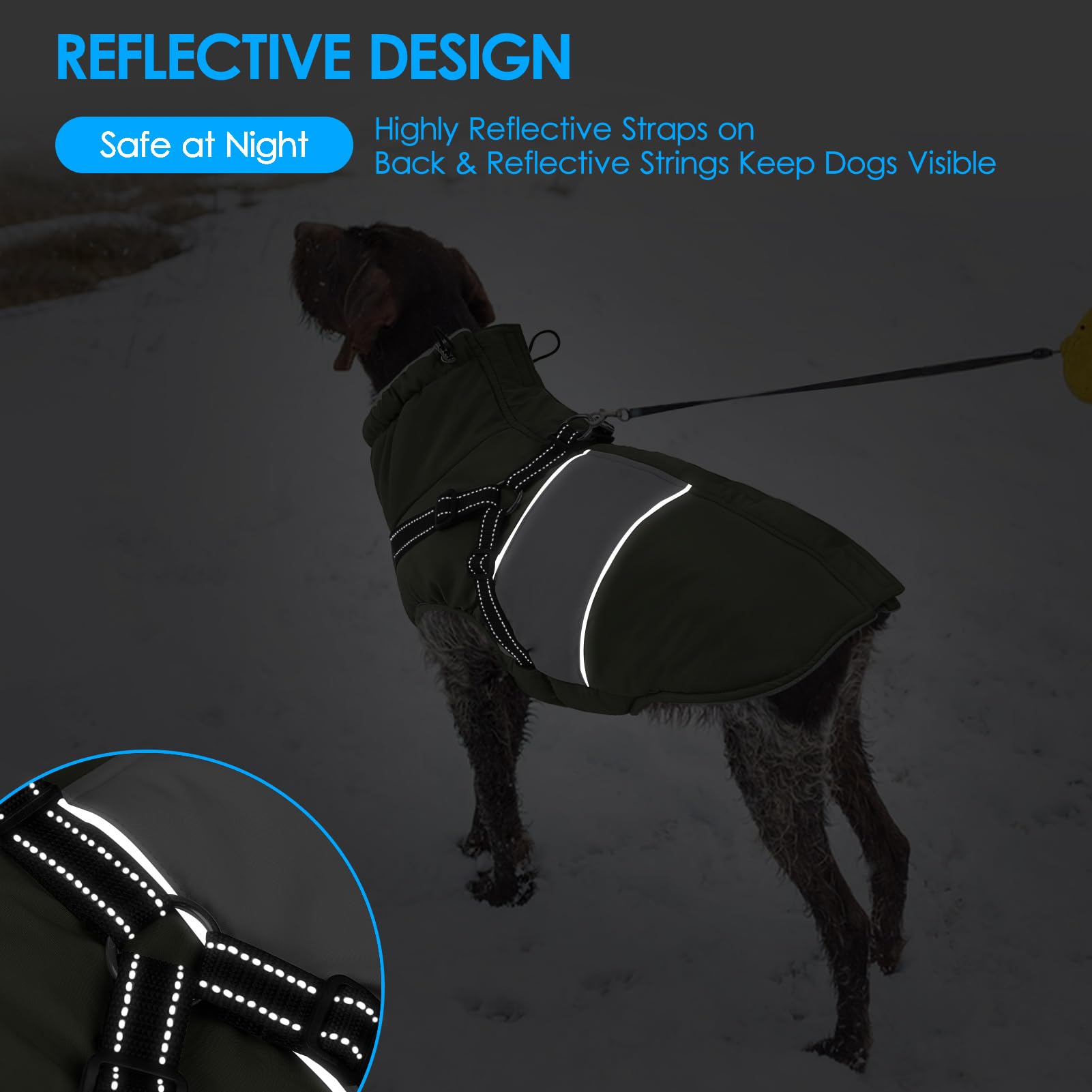 KOESON - Giacca invernale per cani, antivento con imbracatura integrata per cani extra grandi, giacca da neve impermeabile riflettente per animali domestici con caldo pile per pastore