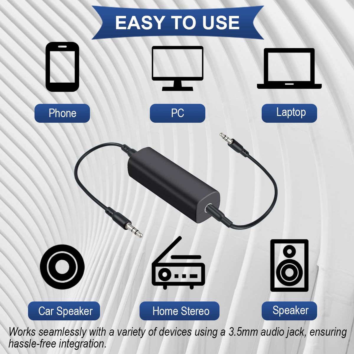 2 szt. Izolator szumów pętli ziemi, eliminuje irytujący szum, filtr szumów AUX 3,5 mm do samochodowych systemów audio, stereo w domu, wzmacniaczy gitarowych
